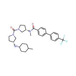 CC1CCC(N[C@@H]2CCN(C(=O)N3CC[C@H](N(C)C(=O)c4ccc(-c5ccc(C(F)(F)F)cc5)cc4)C3)C2)CC1 ZINC000036151821