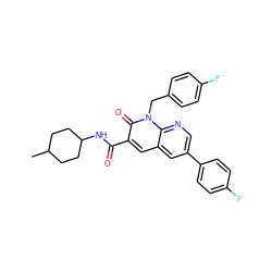 CC1CCC(NC(=O)c2cc3cc(-c4ccc(F)cc4)cnc3n(Cc3ccc(F)cc3)c2=O)CC1 ZINC000299827327