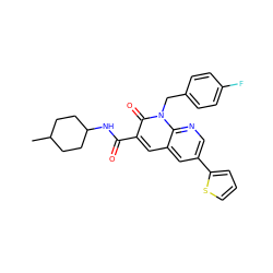 CC1CCC(NC(=O)c2cc3cc(-c4cccs4)cnc3n(Cc3ccc(F)cc3)c2=O)CC1 ZINC000299835681