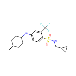 CC1CCC(Nc2ccc(S(=O)(=O)NCC3CC3)c(C(F)(F)F)c2)CC1 ZINC000145130572