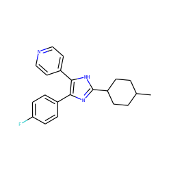 CC1CCC(c2nc(-c3ccc(F)cc3)c(-c3ccncc3)[nH]2)CC1 ZINC000040423395