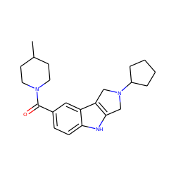 CC1CCN(C(=O)c2ccc3[nH]c4c(c3c2)CN(C2CCCC2)C4)CC1 ZINC000028955183