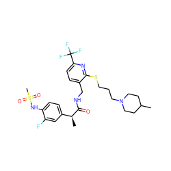 CC1CCN(CCCSc2nc(C(F)(F)F)ccc2CNC(=O)[C@@H](C)c2ccc(NS(C)(=O)=O)c(F)c2)CC1 ZINC000096286088