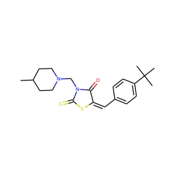 CC1CCN(CN2C(=O)/C(=C\c3ccc(C(C)(C)C)cc3)SC2=S)CC1 ZINC000019830670