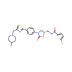 CC1CCN(Cc2csc(-c3ccc(N4C[C@H](CNC(=O)c5ccc(Cl)s5)OC4=O)cc3)n2)CC1 ZINC000299864270