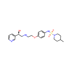 CC1CCN(S(=O)(=O)Nc2ccc(OCCNC[C@H](O)c3cccnc3)cc2)CC1 ZINC000026960392