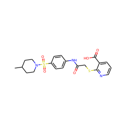 CC1CCN(S(=O)(=O)c2ccc(NC(=O)CSc3ncccc3C(=O)O)cc2)CC1 ZINC000004411438