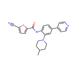 CC1CCN(c2cc(-c3ccncc3)ccc2NC(=O)c2ccc(C#N)o2)CC1 ZINC000029047167