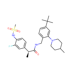 CC1CCN(c2cc(C(C)(C)C)ccc2CNC(=O)[C@@H](C)c2ccc(NS(C)(=O)=O)c(F)c2)CC1 ZINC001772606793