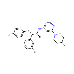 CC1CCN(c2cc(N[C@@H](C)[C@@H](Cc3ccc(Cl)cc3)c3cccc(Br)c3)ncn2)CC1 ZINC000043075855