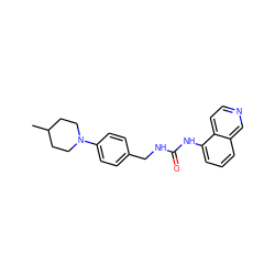 CC1CCN(c2ccc(CNC(=O)Nc3cccc4cnccc34)cc2)CC1 ZINC000014973429