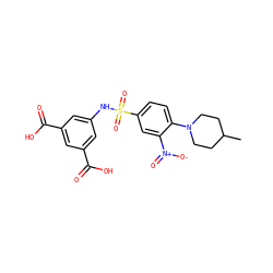 CC1CCN(c2ccc(S(=O)(=O)Nc3cc(C(=O)O)cc(C(=O)O)c3)cc2[N+](=O)[O-])CC1 ZINC000008666884