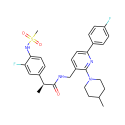 CC1CCN(c2nc(-c3ccc(F)cc3)ccc2CNC(=O)[C@@H](C)c2ccc(NS(C)(=O)=O)c(F)c2)CC1 ZINC000060327397