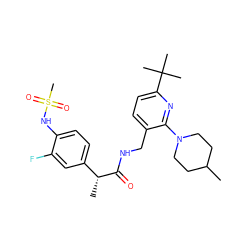 CC1CCN(c2nc(C(C)(C)C)ccc2CNC(=O)[C@H](C)c2ccc(NS(C)(=O)=O)c(F)c2)CC1 ZINC000145290764