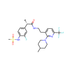 CC1CCN(c2nc(C(F)(F)F)ccc2CCNC(=O)[C@@H](C)c2ccc(NS(C)(=O)=O)c(F)c2)CC1 ZINC000060328615