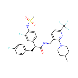 CC1CCN(c2nc(C(F)(F)F)ccc2CNC(=O)[C@@H](Cc2ccc(F)cc2)c2ccc(NS(C)(=O)=O)c(F)c2)CC1 ZINC000138692819