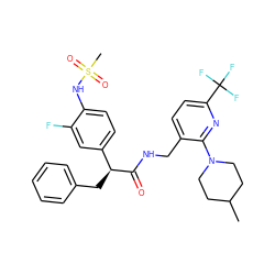 CC1CCN(c2nc(C(F)(F)F)ccc2CNC(=O)[C@@H](Cc2ccccc2)c2ccc(NS(C)(=O)=O)c(F)c2)CC1 ZINC000138709337