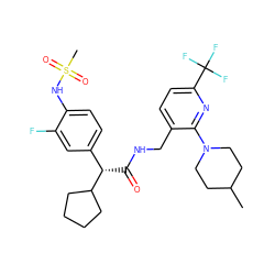 CC1CCN(c2nc(C(F)(F)F)ccc2CNC(=O)[C@@H](c2ccc(NS(C)(=O)=O)c(F)c2)C2CCCC2)CC1 ZINC000138780407