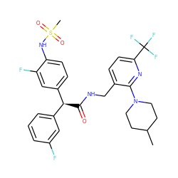 CC1CCN(c2nc(C(F)(F)F)ccc2CNC(=O)[C@@H](c2cccc(F)c2)c2ccc(NS(C)(=O)=O)c(F)c2)CC1 ZINC000138792167