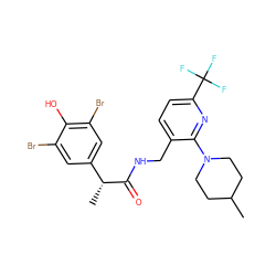 CC1CCN(c2nc(C(F)(F)F)ccc2CNC(=O)[C@H](C)c2cc(Br)c(O)c(Br)c2)CC1 ZINC000118199338