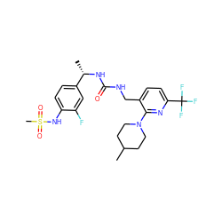 CC1CCN(c2nc(C(F)(F)F)ccc2CNC(=O)N[C@@H](C)c2ccc(NS(C)(=O)=O)c(F)c2)CC1 ZINC000653873018