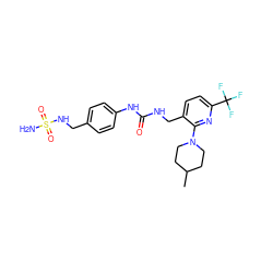 CC1CCN(c2nc(C(F)(F)F)ccc2CNC(=O)Nc2ccc(CNS(N)(=O)=O)cc2)CC1 ZINC000169703333