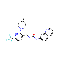 CC1CCN(c2nc(C(F)(F)F)ccc2CNC(=O)Nc2ccc3cccnc3c2)CC1 ZINC000145755413