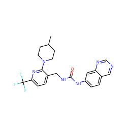 CC1CCN(c2nc(C(F)(F)F)ccc2CNC(=O)Nc2ccc3cncnc3c2)CC1 ZINC000145976778