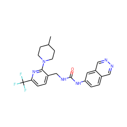 CC1CCN(c2nc(C(F)(F)F)ccc2CNC(=O)Nc2ccc3cnncc3c2)CC1 ZINC000145791355