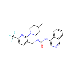 CC1CCN(c2nc(C(F)(F)F)ccc2CNC(=O)Nc2cncc3ccccc23)CC1 ZINC000145783589