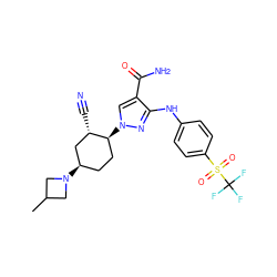 CC1CN([C@@H]2CC[C@H](n3cc(C(N)=O)c(Nc4ccc(S(=O)(=O)C(F)(F)F)cc4)n3)[C@@H](C#N)C2)C1 ZINC000222977290