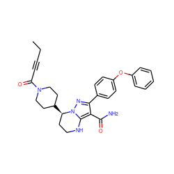 CCC#CC(=O)N1CCC([C@@H]2CCNc3c(C(N)=O)c(-c4ccc(Oc5ccccc5)cc4)nn32)CC1 ZINC001772598180