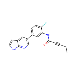 CCC#CC(=O)Nc1cc(-c2cnc3[nH]ccc3c2)ccc1F ZINC000221127392