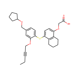 CCC#CCOc1cc(COC2CCCC2)ccc1Sc1ccc(OCC(=O)O)c2c1CCCC2 ZINC000040976208