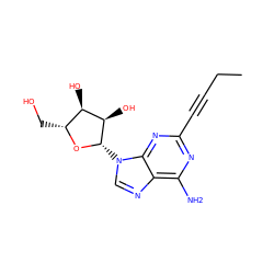 CCC#Cc1nc(N)c2ncn([C@@H]3O[C@H](CO)[C@@H](O)[C@H]3O)c2n1 ZINC000012405265