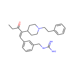 CCC(=O)/C(=C/c1cccc(CNC(=N)N)c1)C1CCN(CCc2ccccc2)CC1 ZINC000049068569