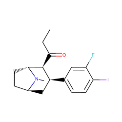 CCC(=O)[C@H]1[C@@H](c2ccc(I)c(F)c2)C[C@H]2CC[C@H]1N2C ZINC000100911893