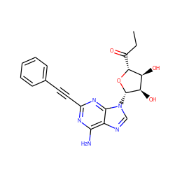 CCC(=O)[C@H]1O[C@@H](n2cnc3c(N)nc(C#Cc4ccccc4)nc32)[C@H](O)[C@@H]1O ZINC000096900495