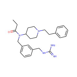 CCC(=O)N(Cc1cccc(CNC(=N)N)c1)C1CCN(CCc2ccccc2)CC1 ZINC000049068204