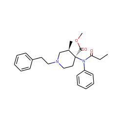 CCC(=O)N(c1ccccc1)[C@@]1(C(=O)OC)CCN(CCc2ccccc2)C[C@H]1C ZINC000004216763