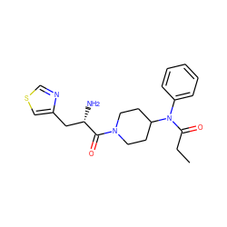 CCC(=O)N(c1ccccc1)C1CCN(C(=O)[C@@H](N)Cc2cscn2)CC1 ZINC000028703156