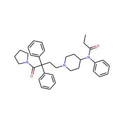 CCC(=O)N(c1ccccc1)C1CCN(CCC(C(=O)N2CCCC2)(c2ccccc2)c2ccccc2)CC1 ZINC000043195276