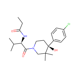 CCC(=O)N[C@@H](C(=O)N1CC[C@](O)(c2ccc(Cl)cc2)C(C)(C)C1)C(C)C ZINC000096272208