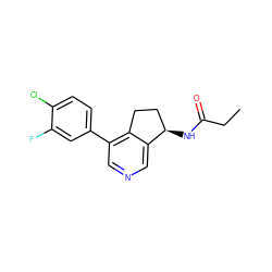 CCC(=O)N[C@@H]1CCc2c(-c3ccc(Cl)c(F)c3)cncc21 ZINC000205714607