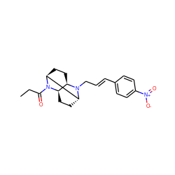 CCC(=O)N1[C@H]2CC[C@@H]3[C@H]1CC[C@H]2N3C/C=C/c1ccc([N+](=O)[O-])cc1 ZINC000102905531