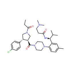 CCC(=O)N1C[C@@H](C(=O)N2CCN(c3ccc(C)cc3[C@@H](NC(=O)CCN(C)C)C(C)C)CC2)[C@H](c2ccc(Cl)cc2)C1 ZINC000029131223