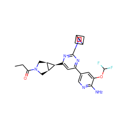 CCC(=O)N1C[C@@H]2[C@H](c3cc(-c4cnc(N)c(OC(F)F)c4)nc(N4CC5CC4C5)n3)[C@@H]2C1 ZINC000653754915