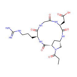 CCC(=O)N1C[C@@H]2C[C@H]1C(=O)N[C@@H](CCCNC(=N)N)C(=O)NCC(=O)N[C@@H](CC(=O)O)C(=O)N2 ZINC000029133237