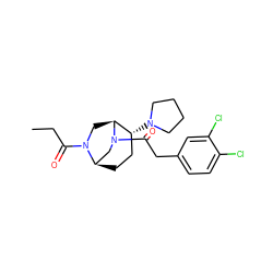 CCC(=O)N1C[C@H]2[C@H](N3CCCC3)CC[C@@H]1CN2C(=O)Cc1ccc(Cl)c(Cl)c1 ZINC000049112775