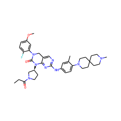 CCC(=O)N1CC[C@H](N2C(=O)N(c3cc(OC)ccc3F)Cc3cnc(Nc4ccc(N5CCC6(CCN(C)CC6)CC5)c(C)c4)nc32)C1 ZINC001772570641